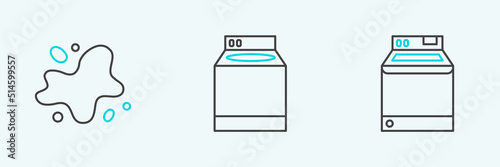 Set line Washer, Water spill and icon. Vector