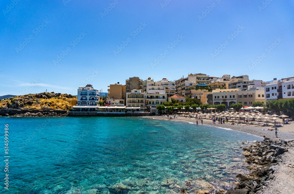 View of the bay of the village of Agios Nikolaos on the island of Crete, Greece