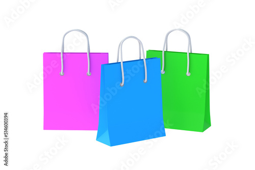 Paper shopping bags isolated on white background. Product discounts. Big sale. 3d illustration