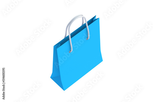 Paper shopping bag isolated on white background. Product discounts. Big sale. 3d render