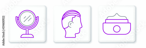 Set line Gel or wax for hair styling, Hand mirror and Hairstyle men icon. Vector