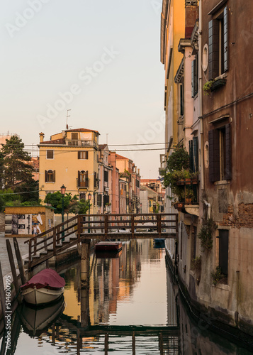 Bridge Reflection On Canal and typical architecture in Venice, Italy