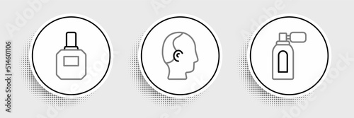 Set line Aftershave with atomizer, and Baldness icon. Vector