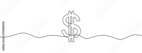 Linear background of dollar sign. One continuous line drawing of a dollar sign. Vector illustration. Dollar symbol isolated