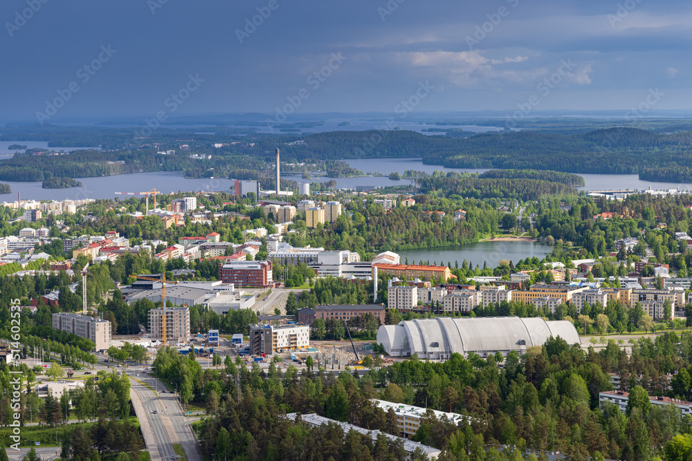 View from Kuopio tower on the city of Kuopio and surroudings in Finland