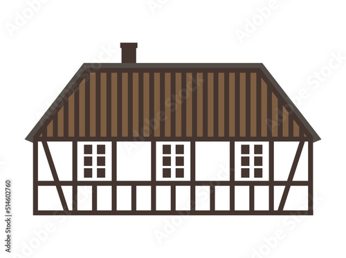 Brown wooden half-timbered house. Flat facades vector illustration	
