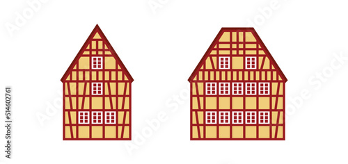 Set of half-timbered houses. Flat facades vector illustrations