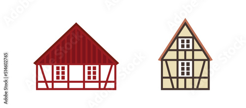 Set of half-timbered houses. Flat facades vector illustrations