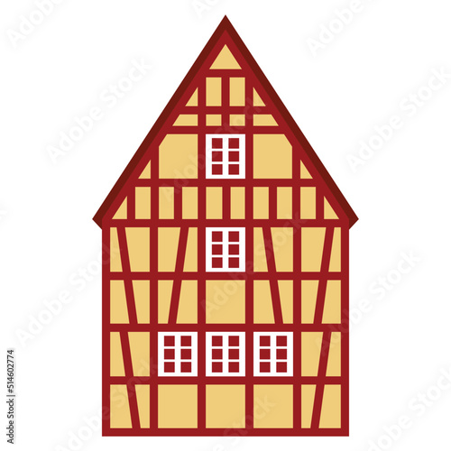 Yellow and red half-timbered house. Flat facades vector illustration	
