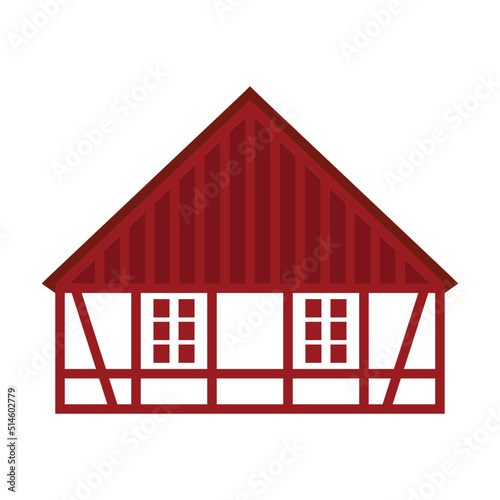 Red and white half-timbered house. Flat facades vector illustration	
