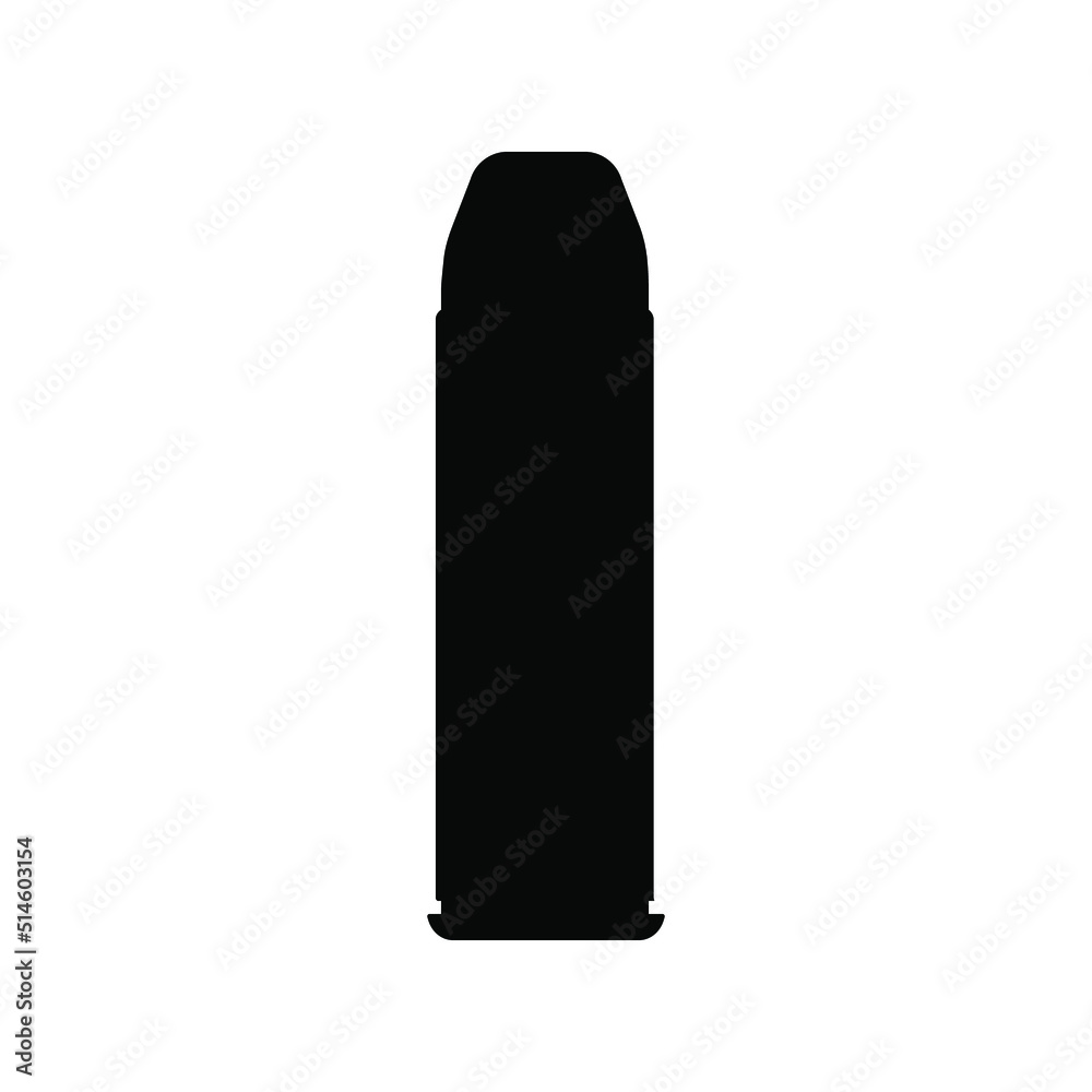 Bullet icon isolated. Cartridge sign. Military ammunition. Bullet or patron silhouette. Vector illustration.