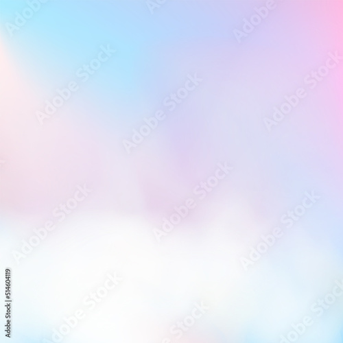 Fantasy cloudy sky with soft blue pink tints. Unicorn fantasy wallpaper with subtle holographic tints. Abstract modern gradient mesh pattern.