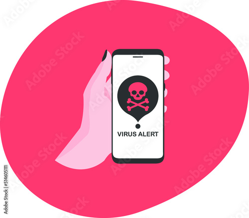 Alerta de virus en pantalla de móvil