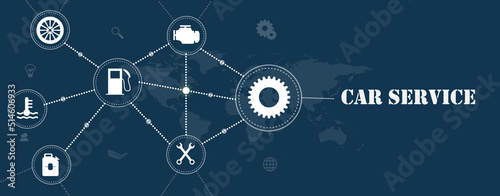 Car service icon set - web header banner with repair