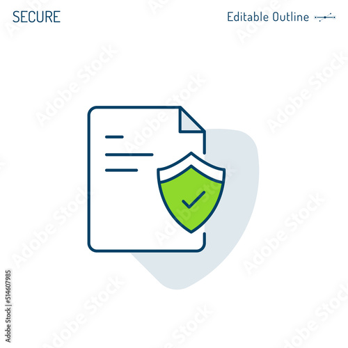 Confidential document icon, Cyber Secure data, Shield icon, Policies regulation, Corporate Business office files, Editable stroke