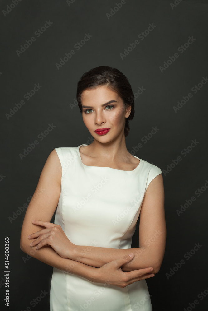 Portrait of a attractive fashionable model woman with red lips makeup Portrait of a attractive fashionable model woman with red lips makeup