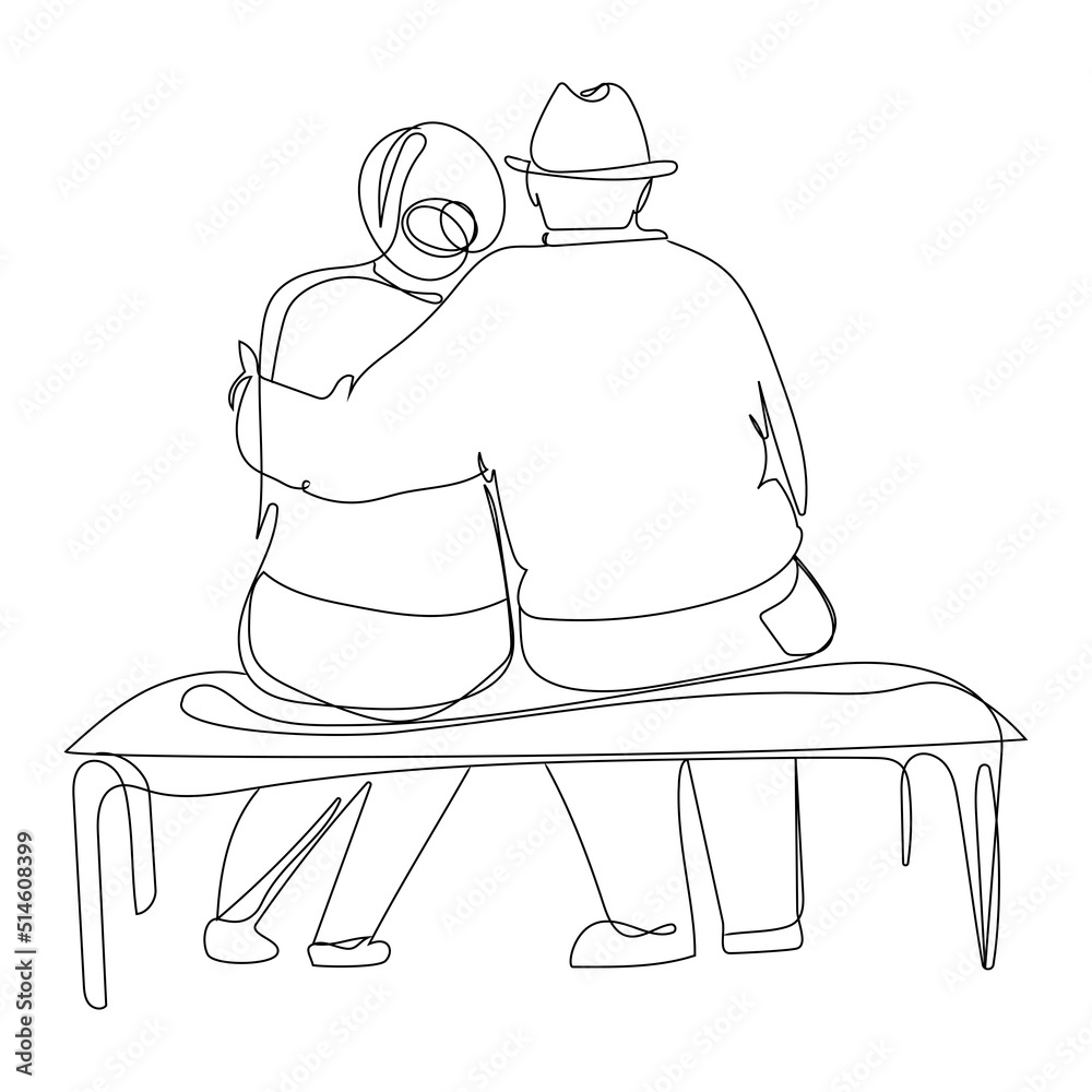 Premium Vector  Happy elderly couple on a walk ink drawing vector  illustration