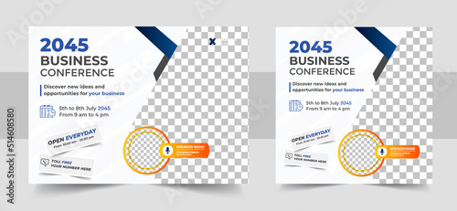 Business Conference live webinar banner and social media post template. Business webinar invitation design. Vector EPS