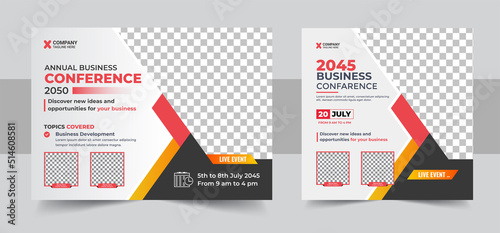 Conference flyer and invitation banner template design. Annual corporate business workshop, meeting & training promotion poster