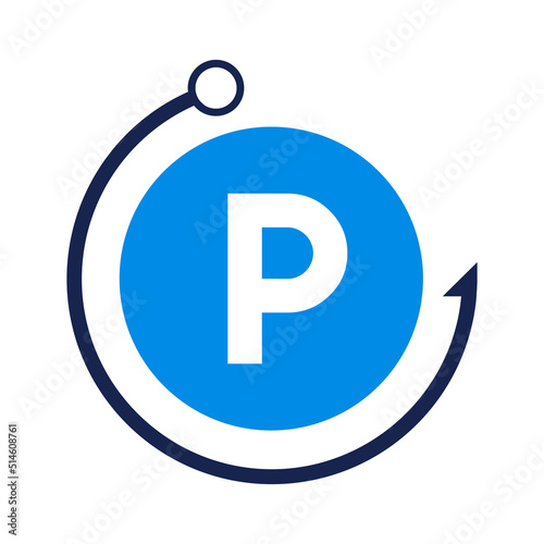 Letter P Fishing Logo Design Template. Fishing Club Logo On Letter P Concept