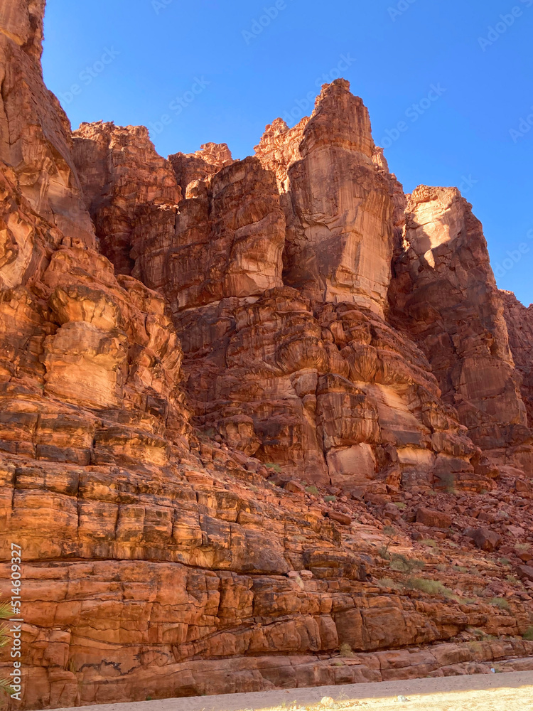 Limestone rock formation and engraved the history in it, view from the beautiful Wadi Disa, Saudi Arabia