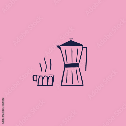 Café, cafetiere italienne, illustration, tasse de café, expresso, ristretto , allongé , vecteur, illustré , petit dejeuner , italien , coffee shop 