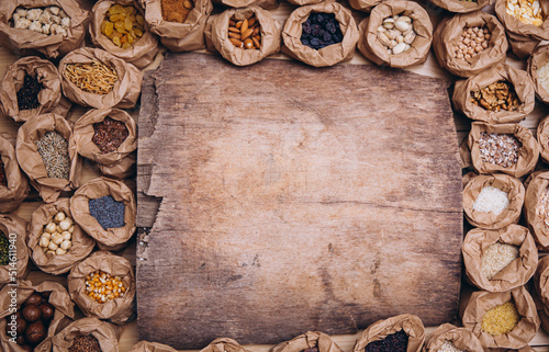 Spices. Food photo. Wooden table. Cooking. Herbs