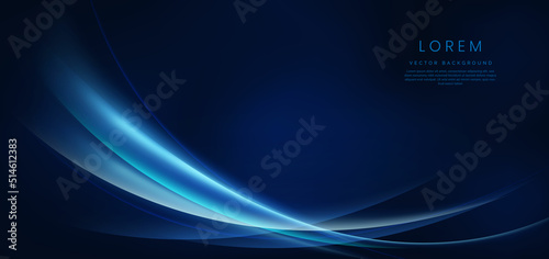 Abstract technology futuristic glowing blue curved line on dark blue background.