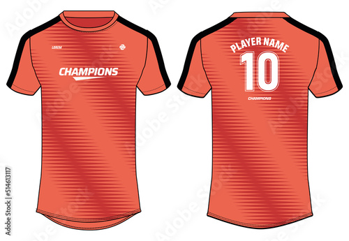 Sports jersey t shirt design flat sketch illustration, Wave abstract printed Round neck football jersey concept with front and back view for Cricket, soccer, Volleyball and badminton uniform kit