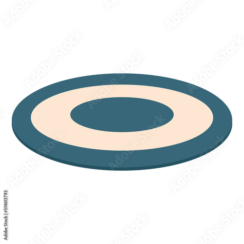 Carpet or cozy mat cartoon floor decoration interior. Round rug or roll cloth rag fabric vector illustration. Indoor room decorative fabric element. Flooring ornament isolated icon and doormat