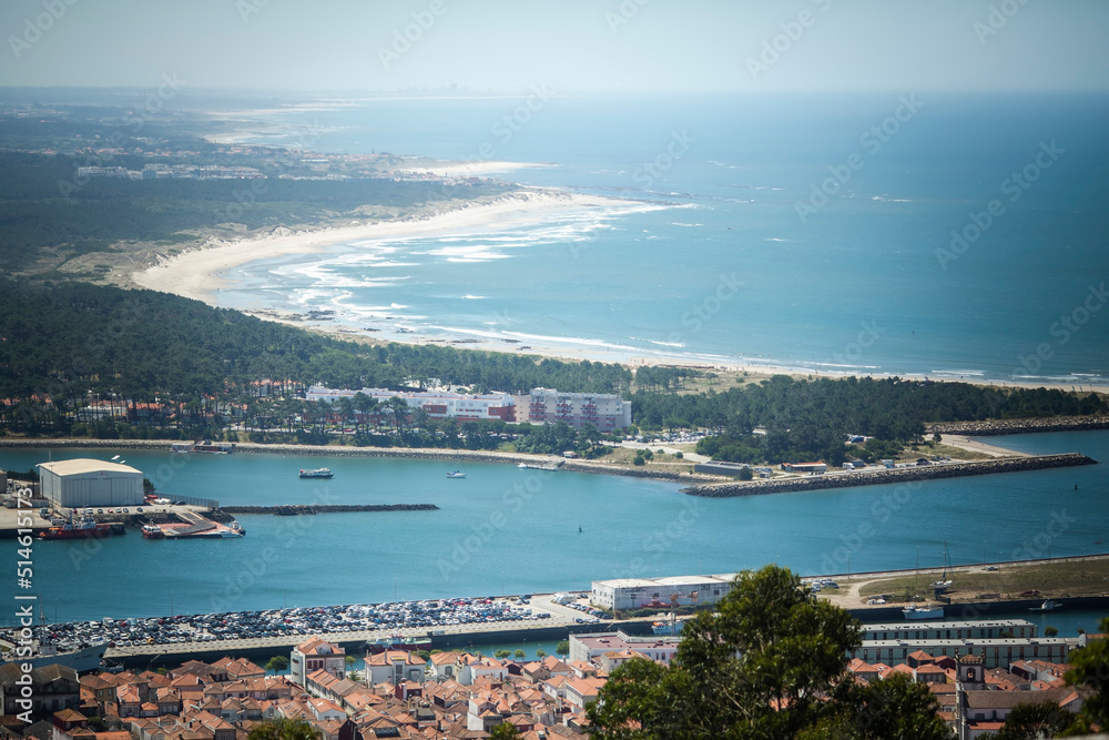 Panoramic view the Lima River and Atlantic of Viana do Castelo, Portugal.