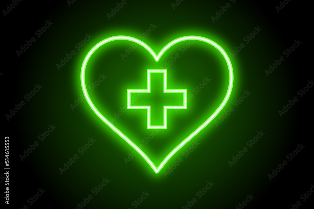 Obraz premium Heart attack first aid icon neon sign 