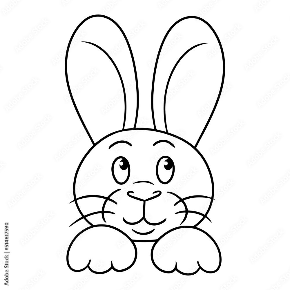 Fototapeta premium Monochrome picture, Funny cute rabbit smiling, dreaming, vector illustration in cartoon style