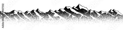 Mountain range, panoramic view, pencil drawing imitation