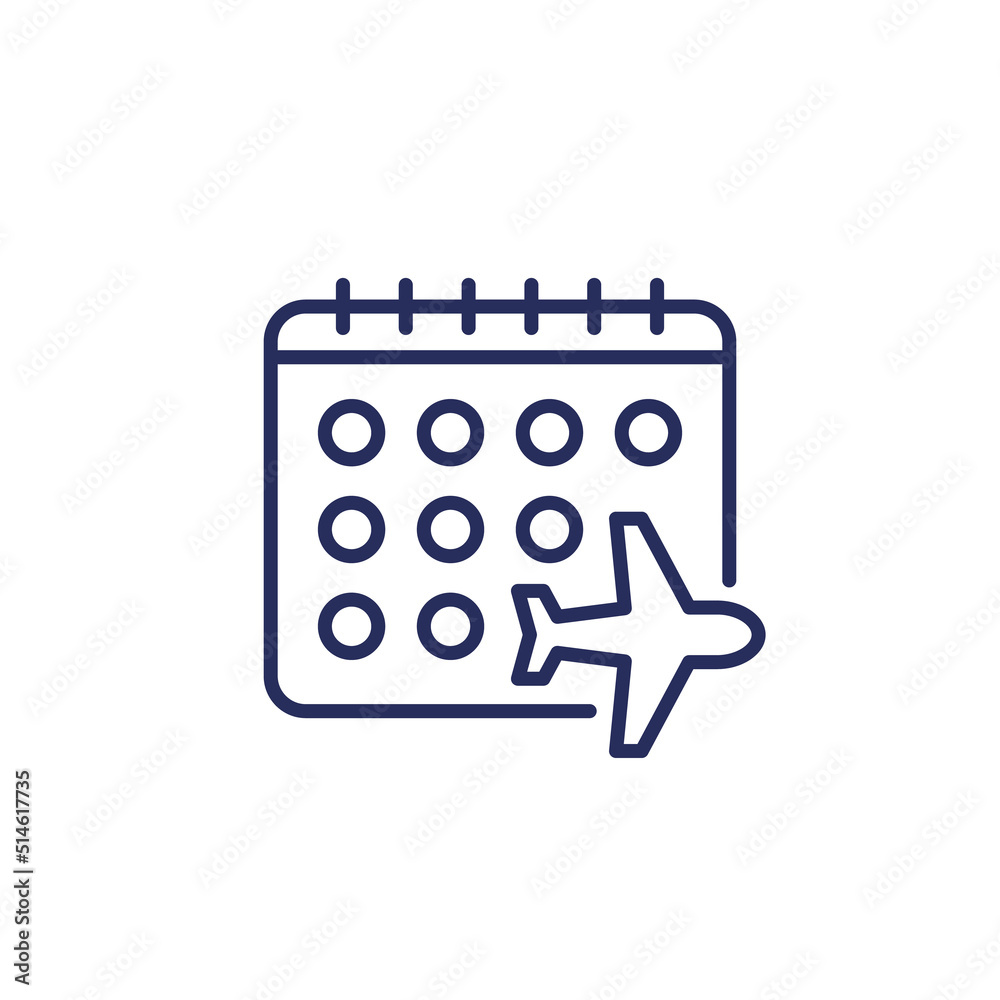 Flight calendar, schedule line icon on white Flight calendar, schedule line icon on white