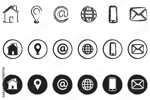 Grunge style Contact icon set. Button Communication set. Vector illustration