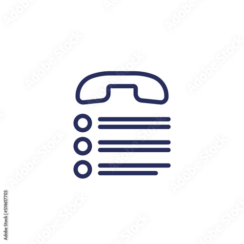 call list icon with a phone, line vector