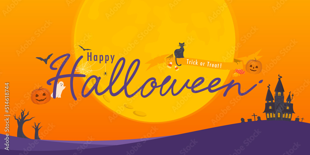 Vector illustration of Happy Halloween banner background with copy space. Spooky night concept.