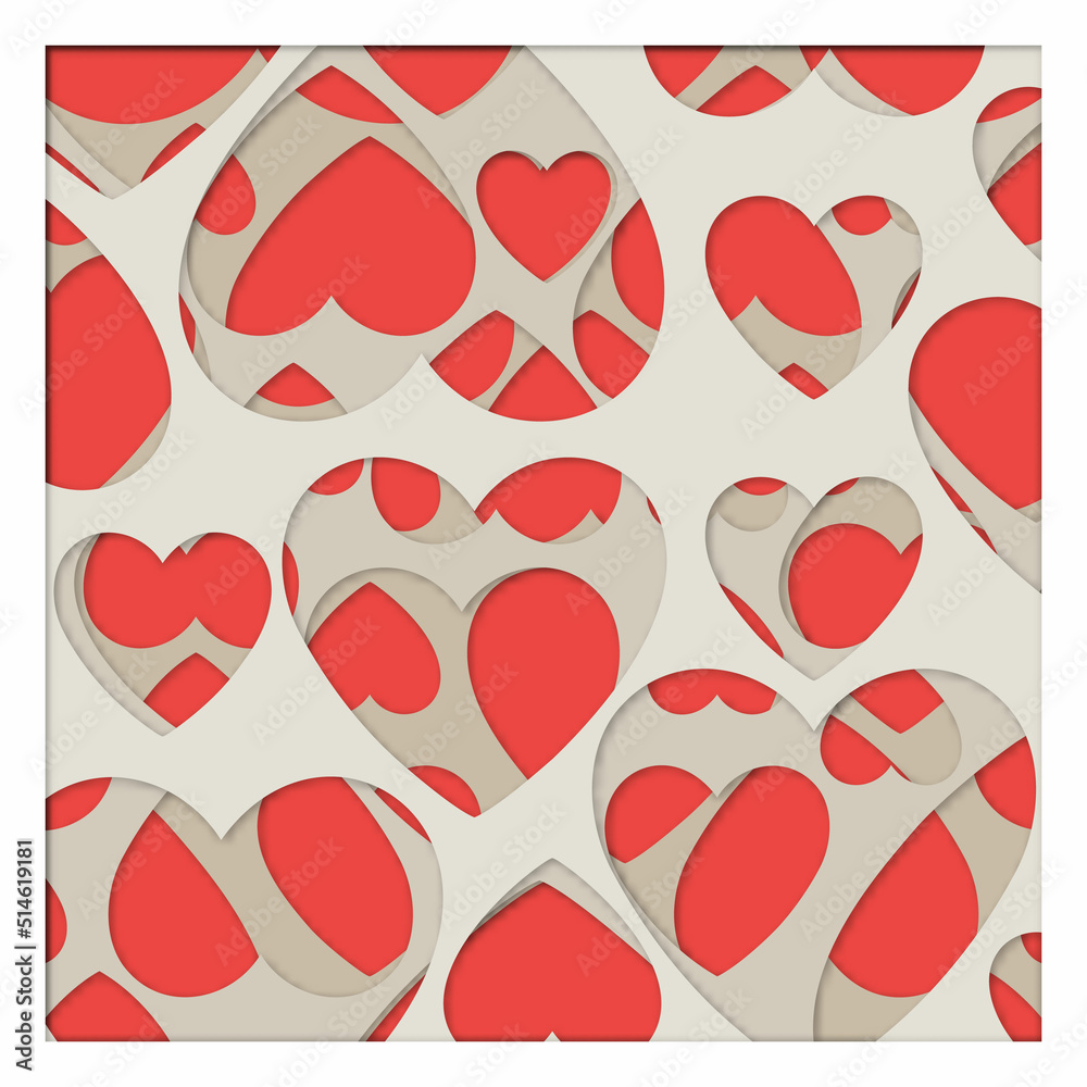 Fototapeta premium Heart 3D, Paper cut background, layered paper cutting template. Shadow box