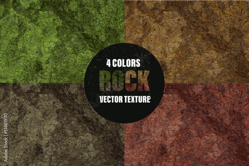 Four Vector rock texture. Stone vintage background. 4 Retro old cliff wallpaper 