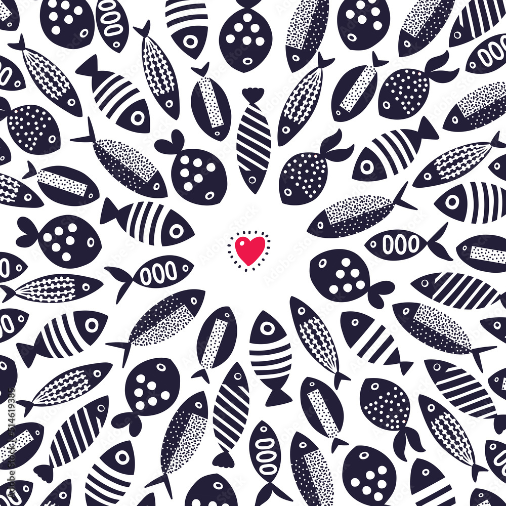Cute fish card. Colorful illustration.