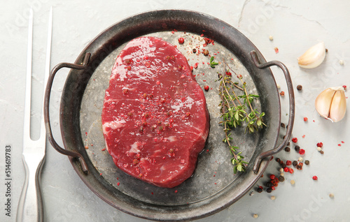 fresh raw beef steak black angus isolated on white background, top view