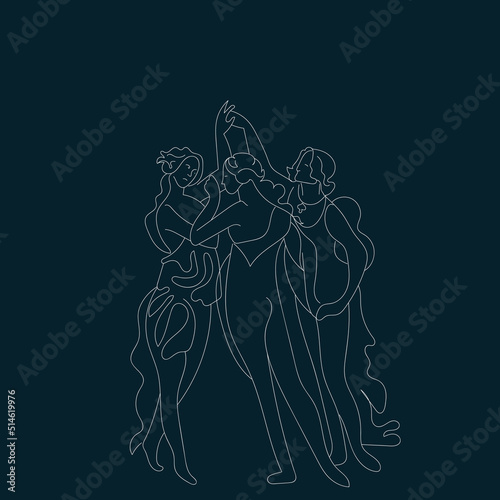 Hand drawn line art Spring (Prima Vera) from a painting by Botticelli.