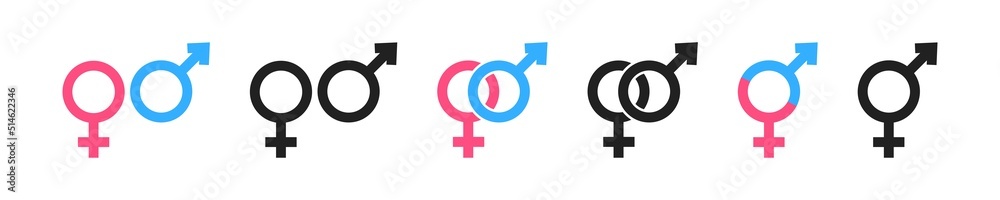 Gender symbol set. Vector isolated illustration. Male and female icon collection. Male Female sign. Gender symbol set. Vector isolated illustration. Male and female icon collection. Male Female sign.