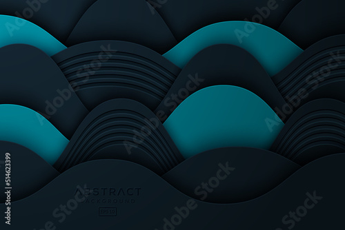 Abstract black wavy dimensional background with green color decoration