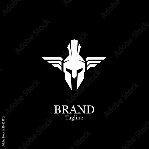 Spartan logo and white wings on a black background