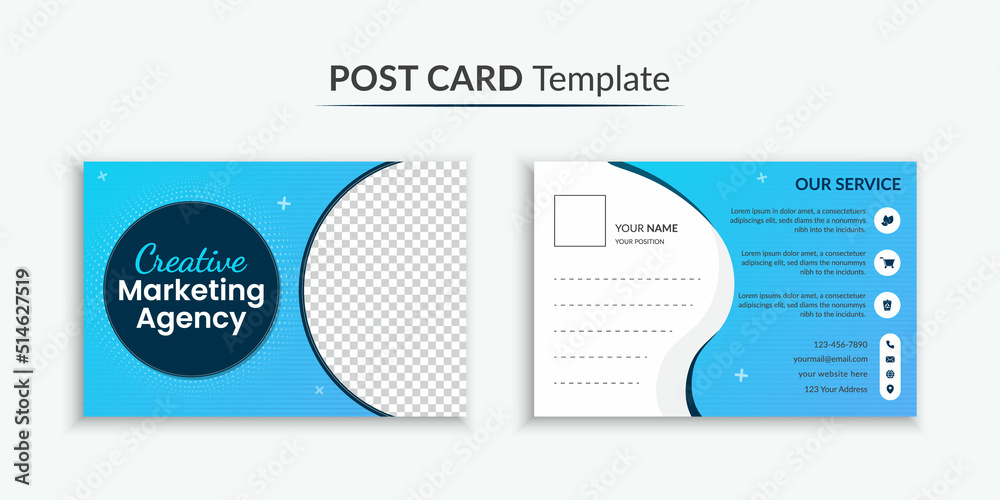 Modern business postcard template blue color layout