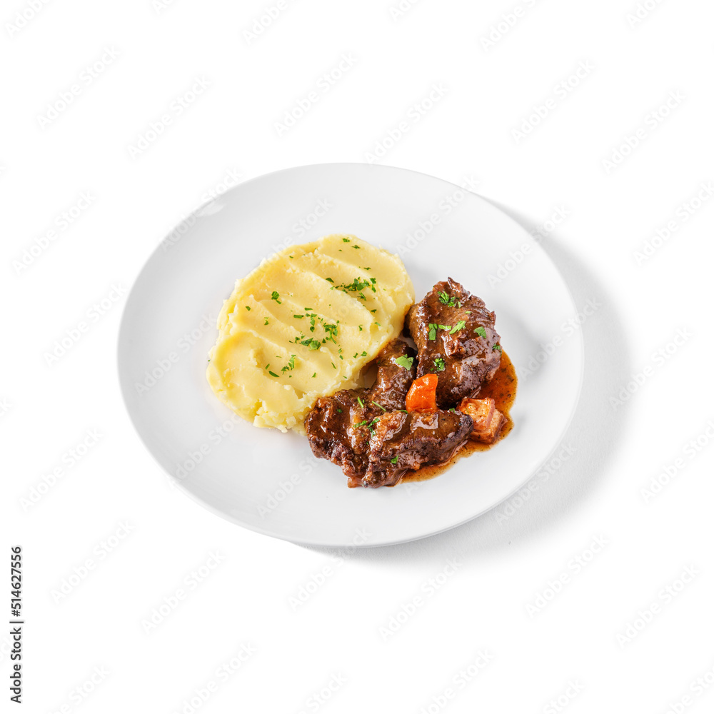 Boiled mashed potatoes with parsley and meat Boiled mashed potatoes with parsley and meat