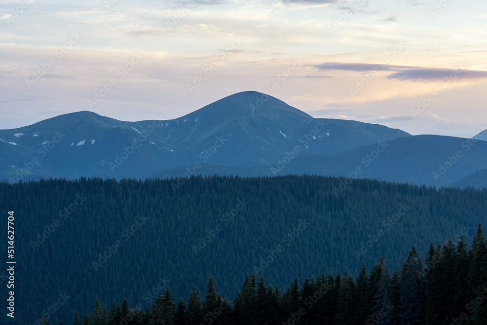 Mount Hoverla hanging peak of the Ukrainian Carpathians against the background of the sky and clouds