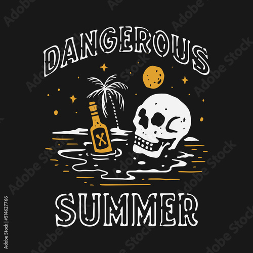 Dangerous summer skull beach illustration